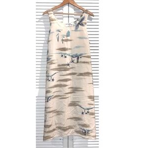 Vintage “Looking Good” 1990s Tropical Palm tree ivory and blue dress new 1X